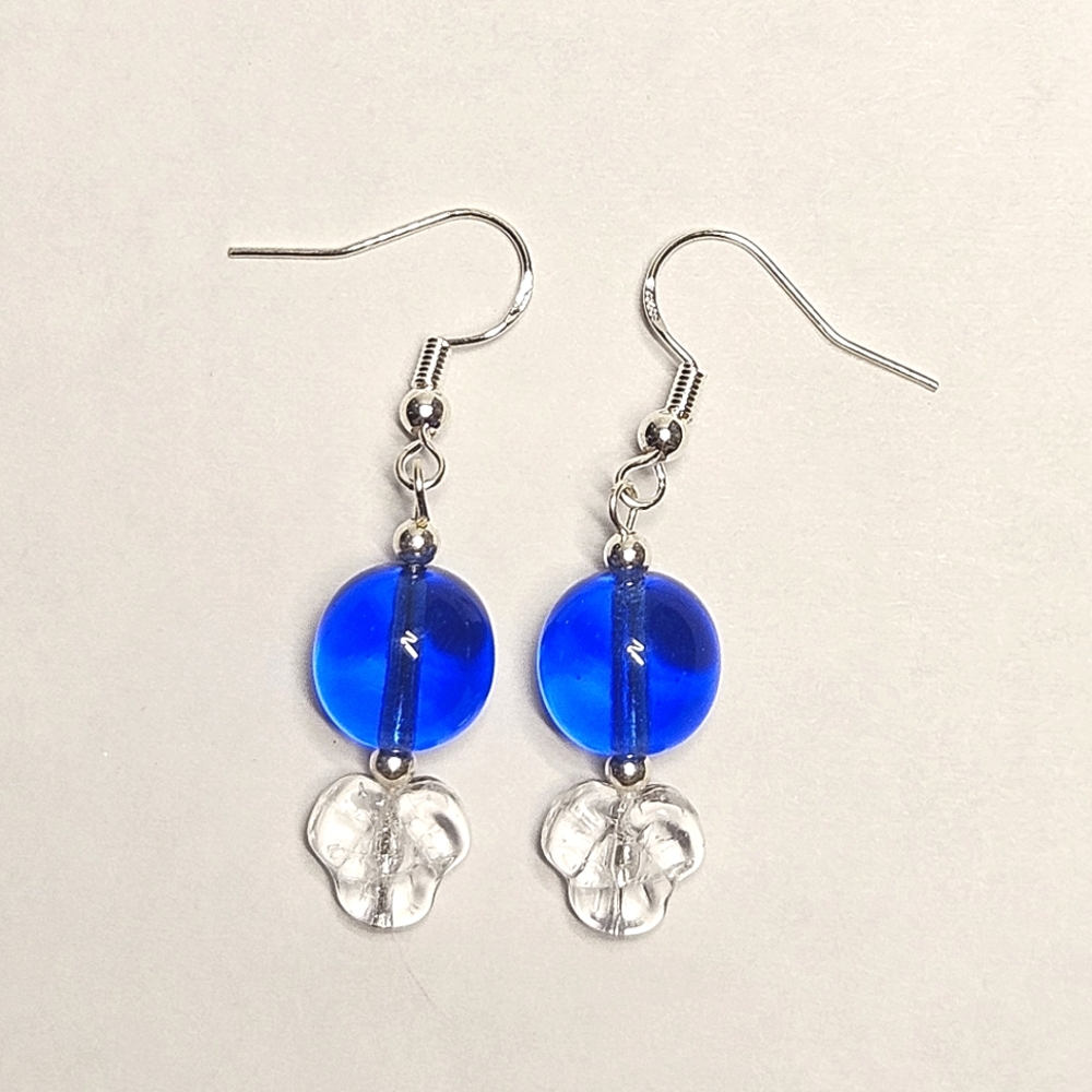 Blue and Clear Glass Beaded Earrings - Picture 1 of 6